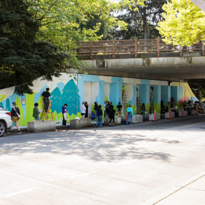 volunteers working on the underpass.